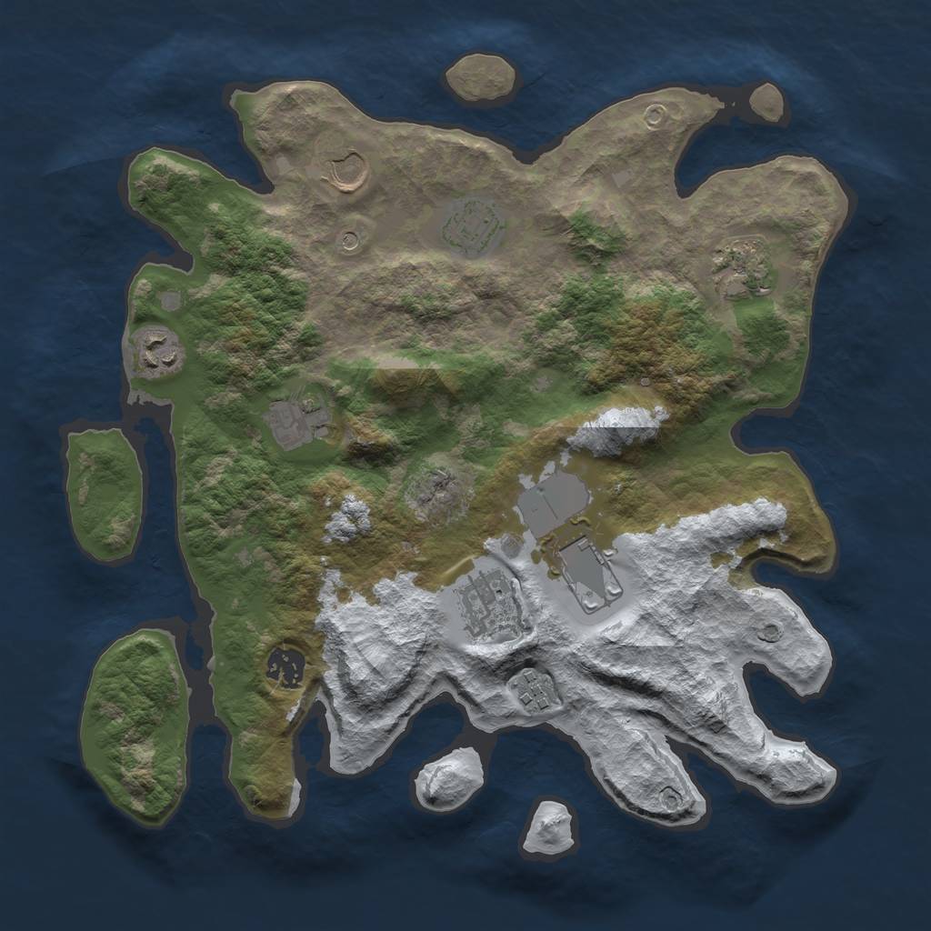 Rust Map: Barren, Size: 3500, Seed: 51235764, 12 Monuments