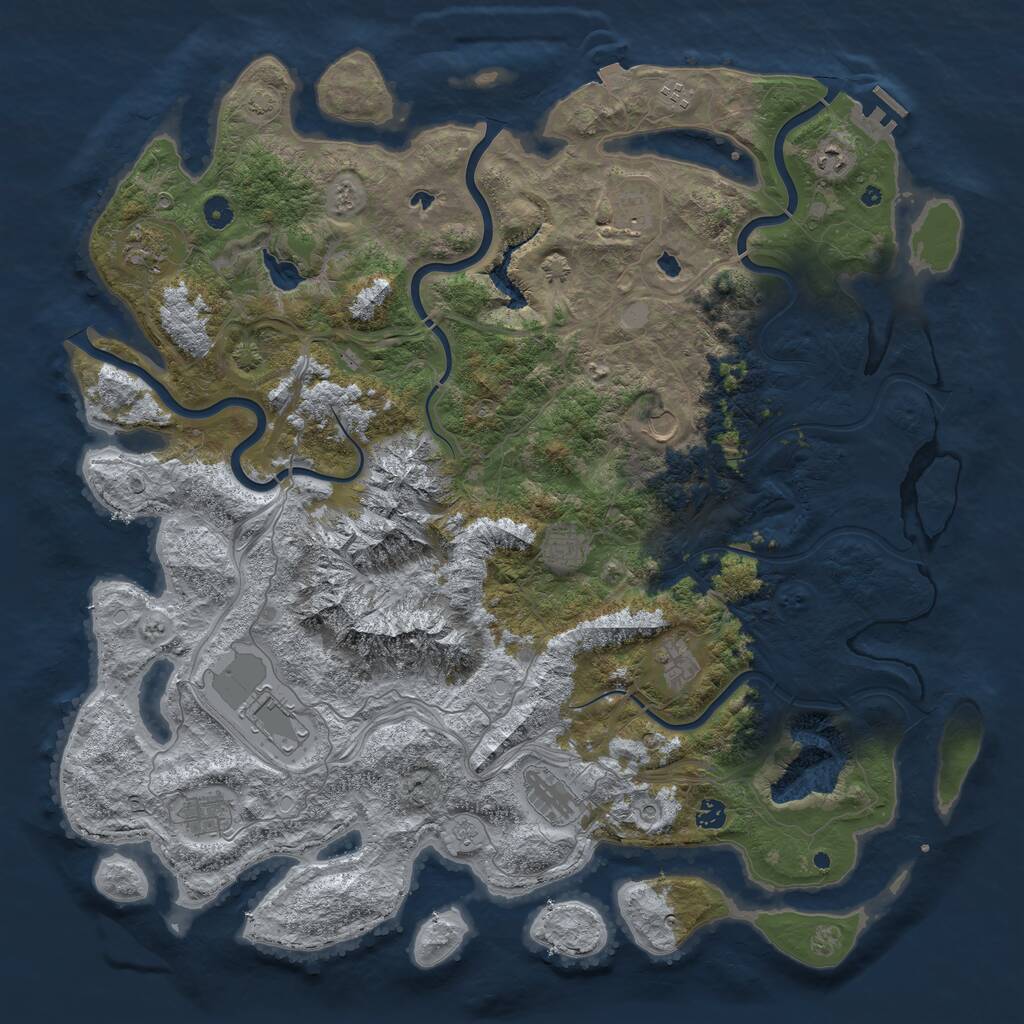 Rust Map: Procedural Map, Size: 5000, Seed: 491729, 16 Monuments