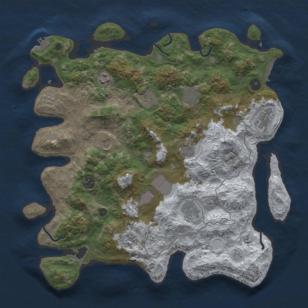 Rust Map: Procedural Map, Size: 4000, Seed: 71080153, 20 Monuments