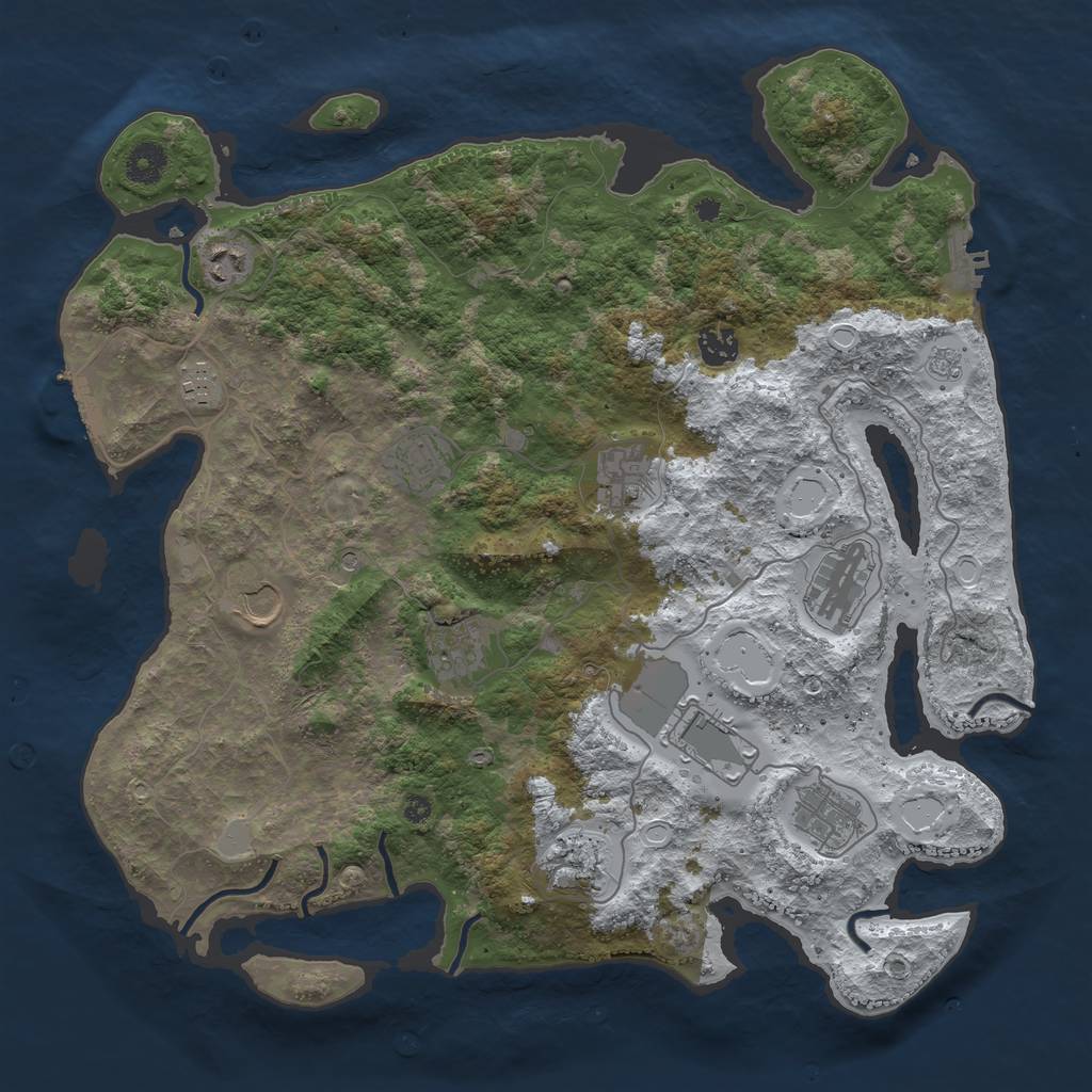 Rust Map: Procedural Map, Size: 3950, Seed: 1042436107, 20 Monuments
