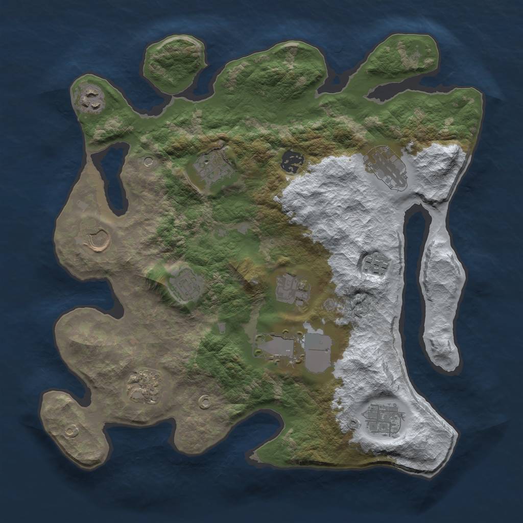 Rust Map: Barren, Size: 3500, Seed: 44955959, 14 Monuments