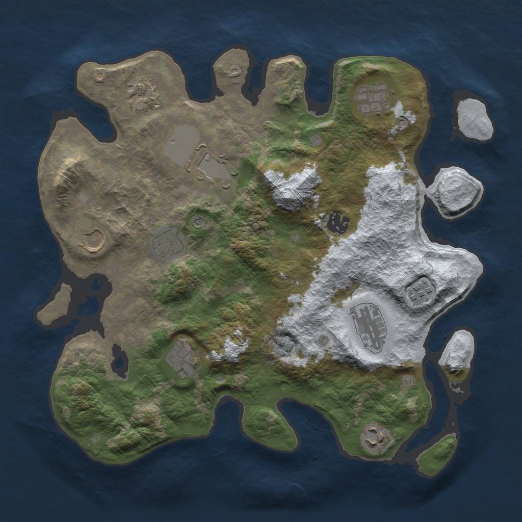 Rust Map: Barren, Size: 3500, Seed: 2134112141, 13 Monuments