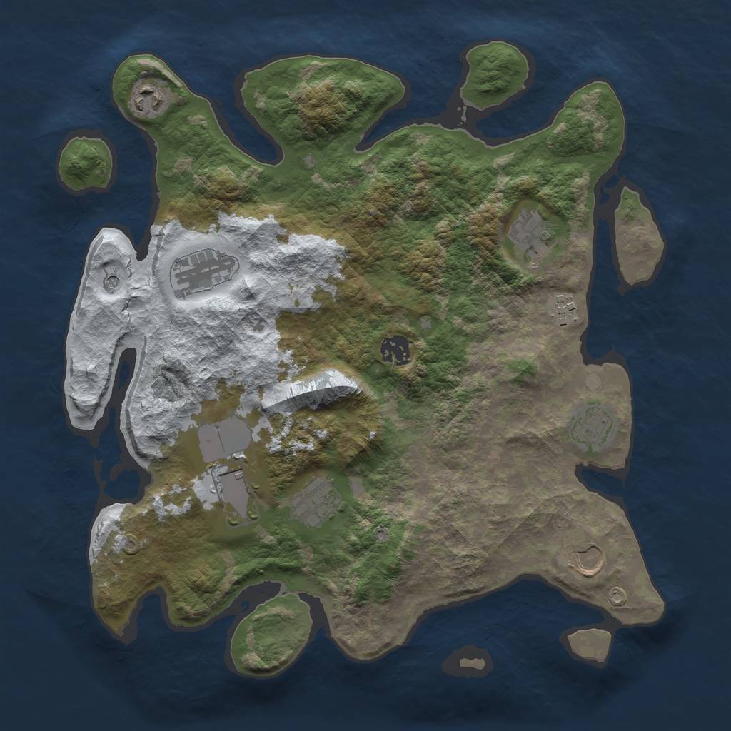 Rust Map: Barren, Size: 3600, Seed: 9416882, 12 Monuments