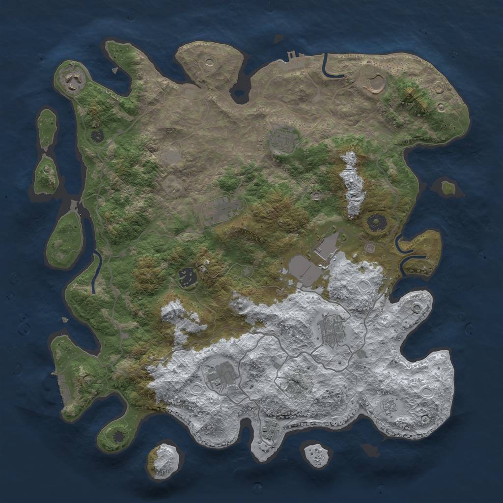 Rust Map: Procedural Map, Size: 4000, Seed: 1284605679, 18 Monuments