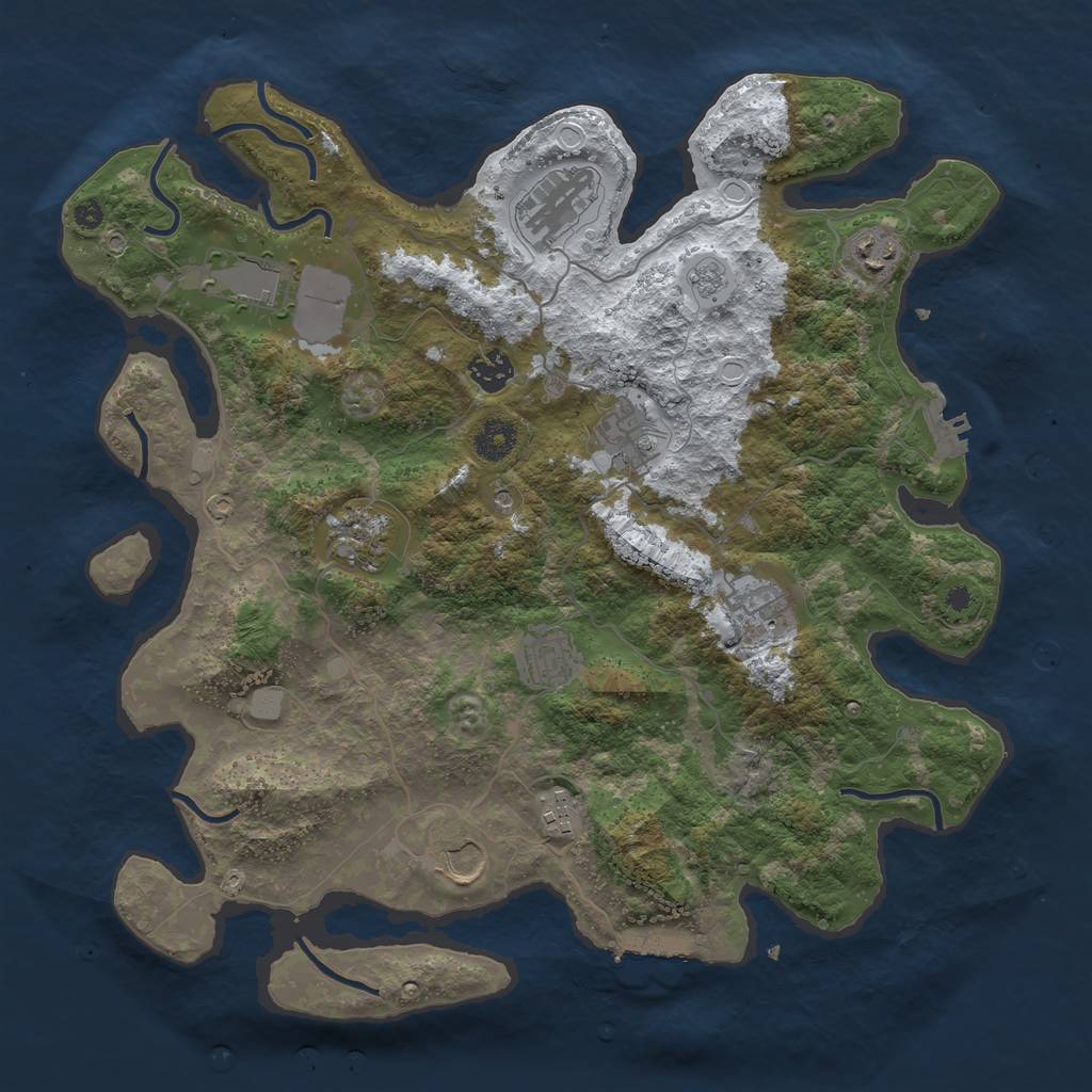 Rust Map: Procedural Map, Size: 3850, Seed: 310821568, 19 Monuments
