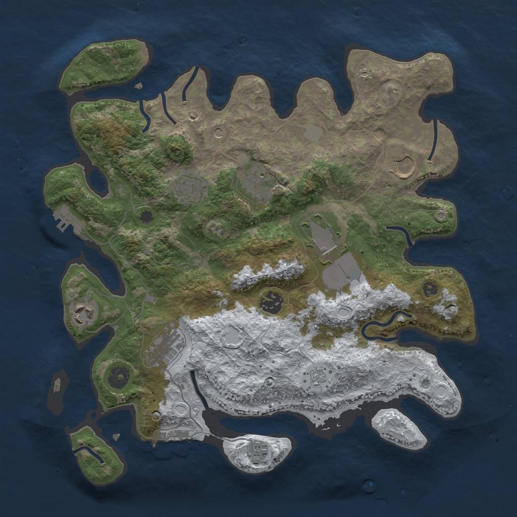 Rust Map: Procedural Map, Size: 3500, Seed: 205095384, 17 Monuments