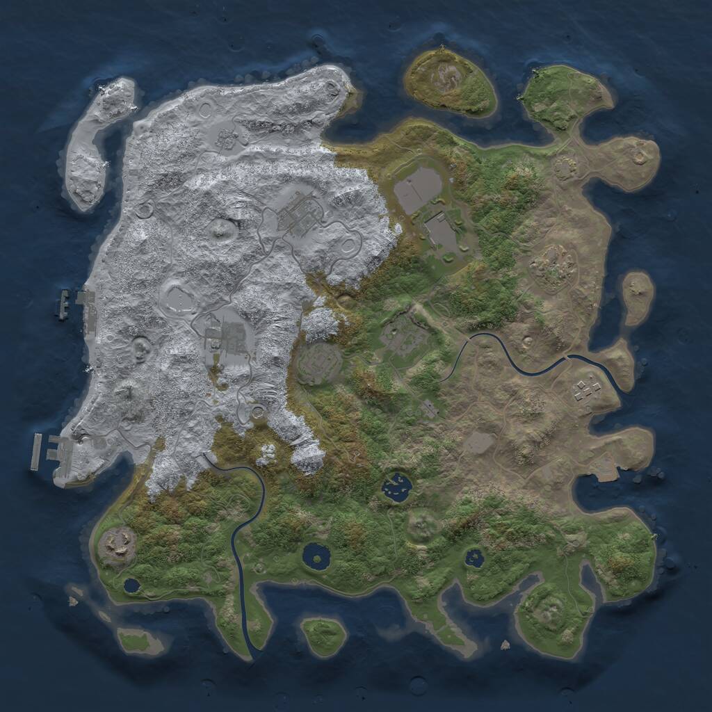 Rust Map: Procedural Map, Size: 3850, Seed: 1229000221, 15 Monuments
