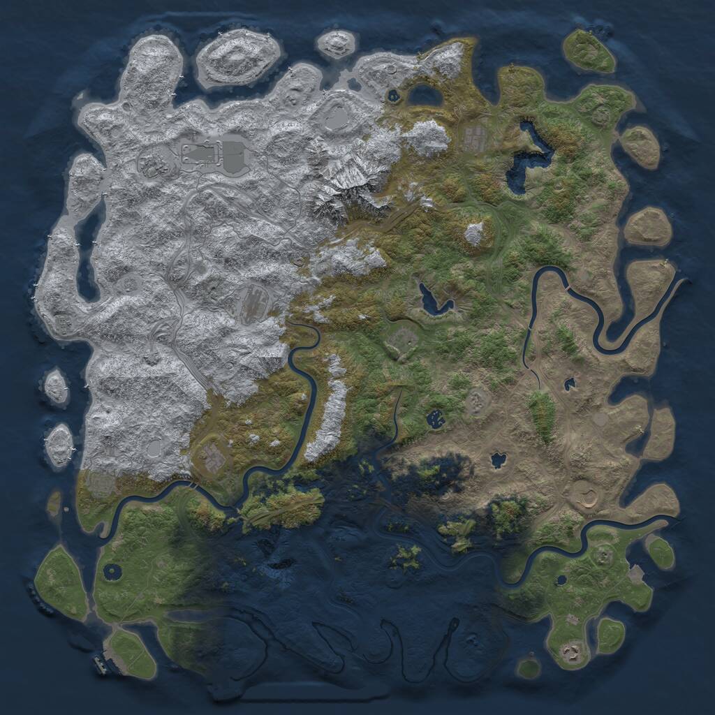 Rust Map: Procedural Map, Size: 6000, Seed: 908123, 17 Monuments