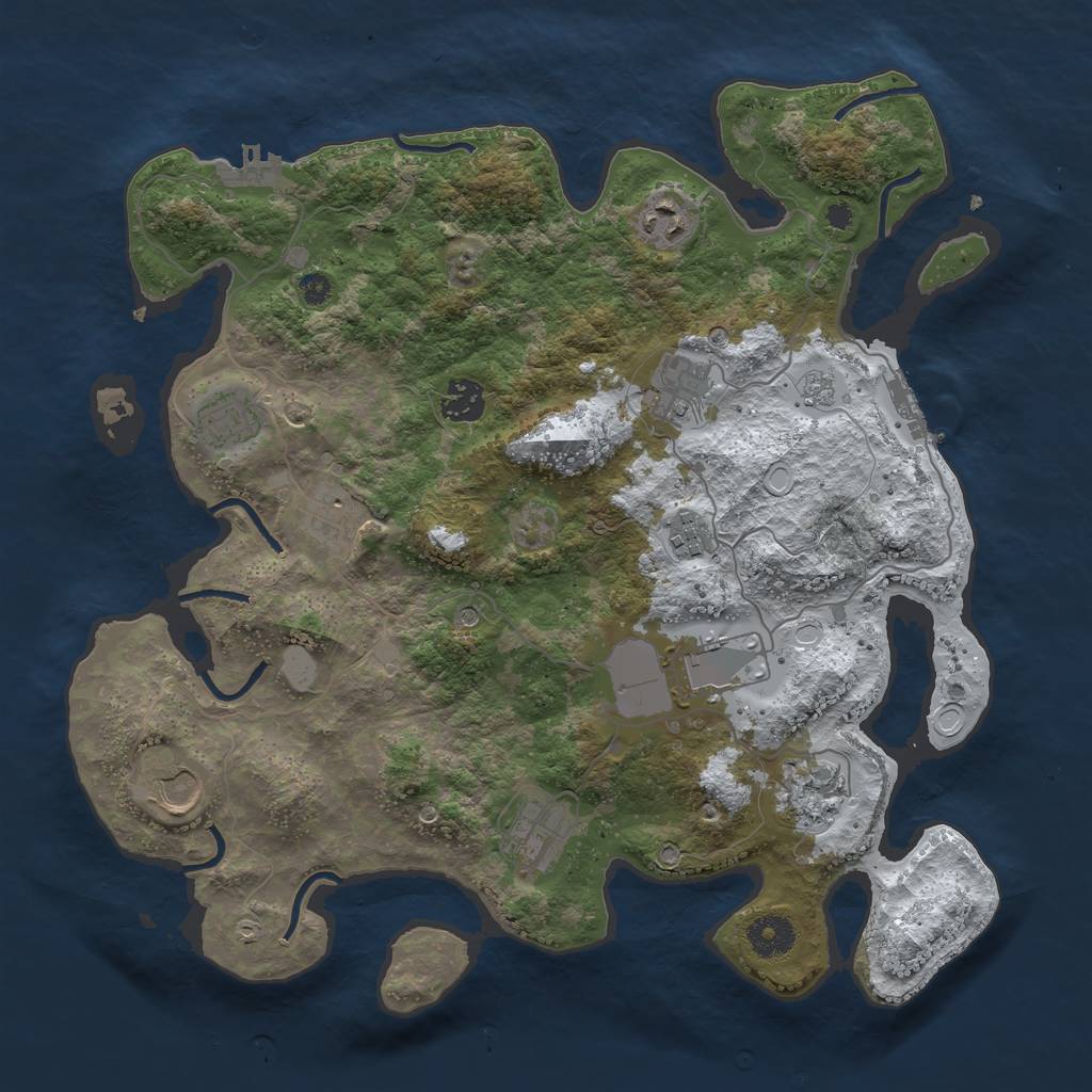 Rust Map: Procedural Map, Size: 3666, Seed: 1533760598, 19 Monuments