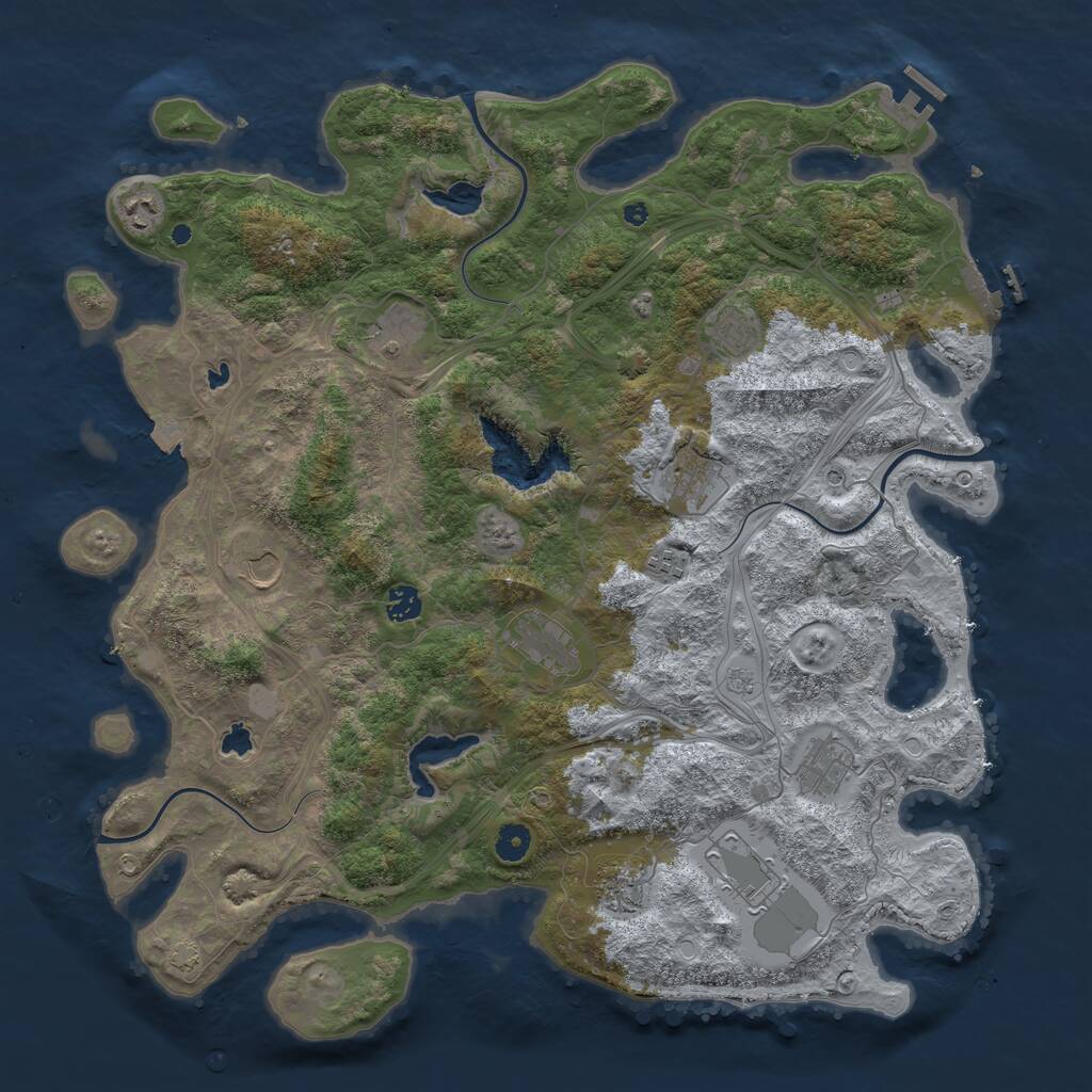 Rust Map: Procedural Map, Size: 4500, Seed: 3069942, 17 Monuments