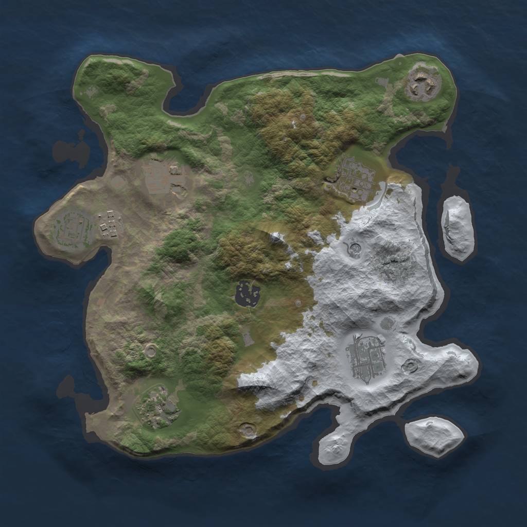 Rust Map: Barren, Size: 3000, Seed: 16795133, 11 Monuments