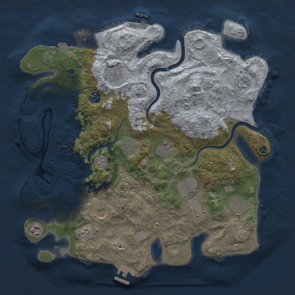 Rust Map: Procedural Map, Size: 3850, Seed: 654275714, 16 Monuments