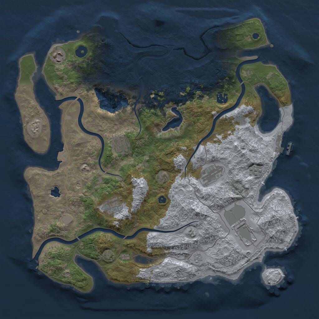Rust Map: Procedural Map, Size: 4050, Seed: 2041250842, 13 Monuments