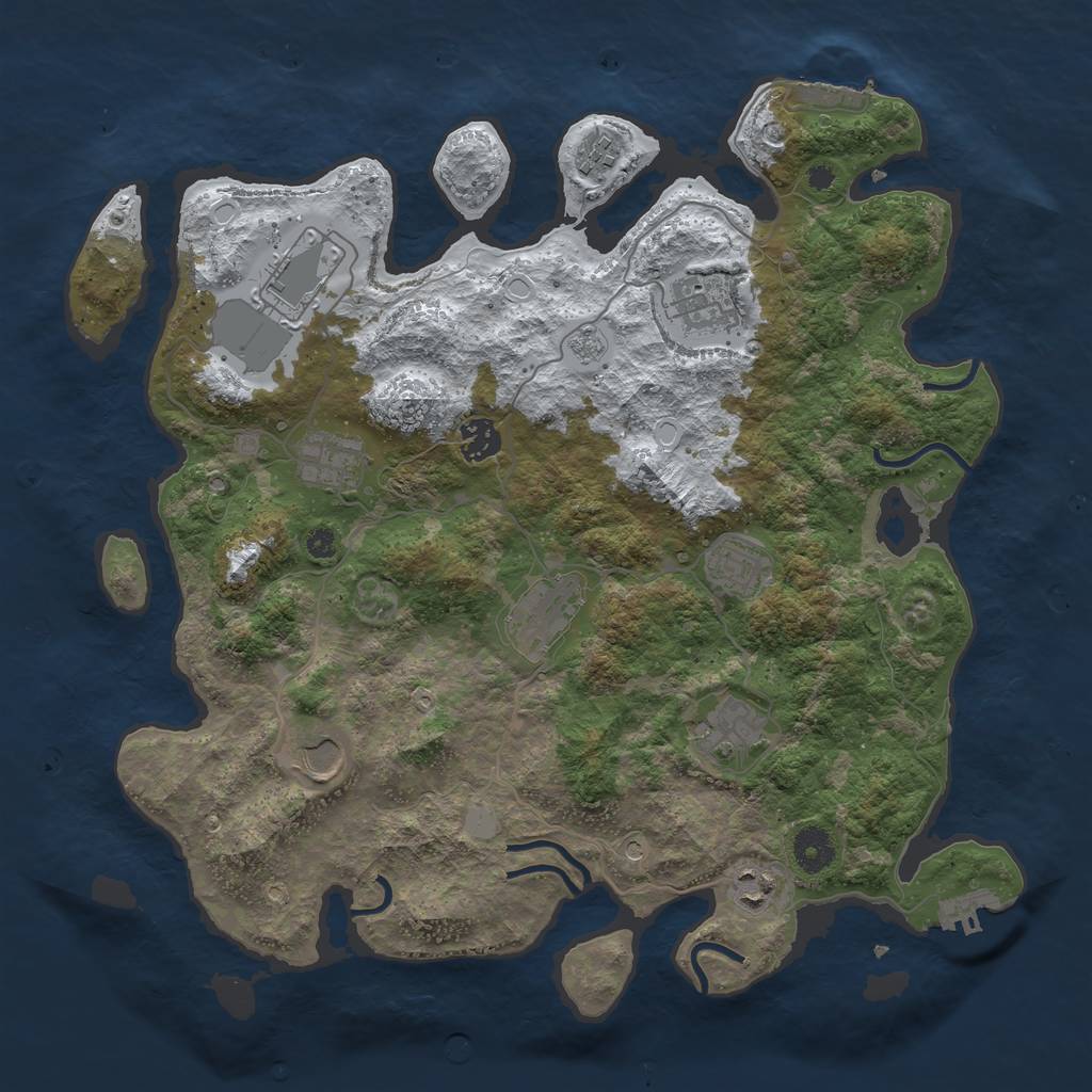 Rust Map: Procedural Map, Size: 3800, Seed: 332848349, 19 Monuments
