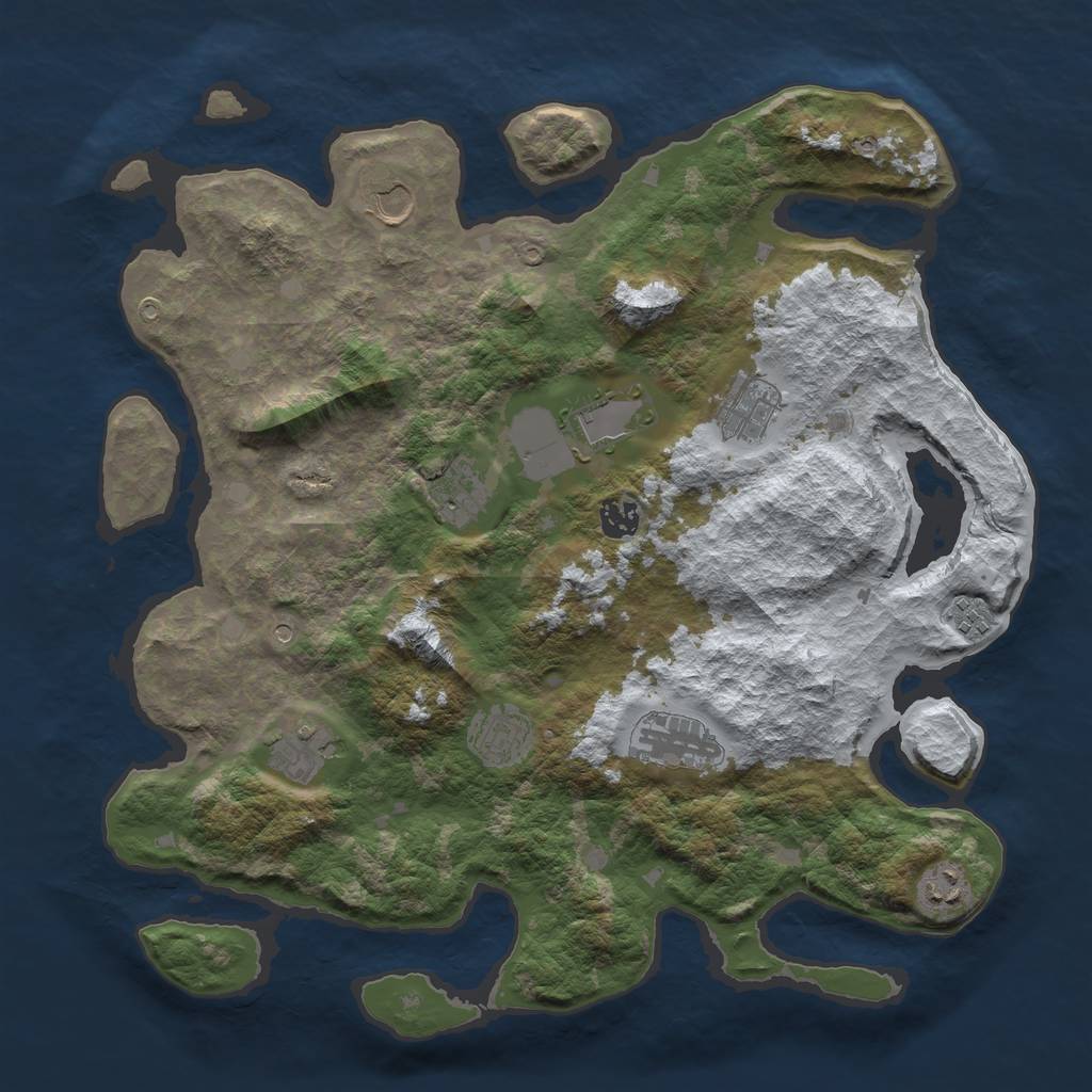 Rust Map: Barren, Size: 4000, Seed: 38, 13 Monuments