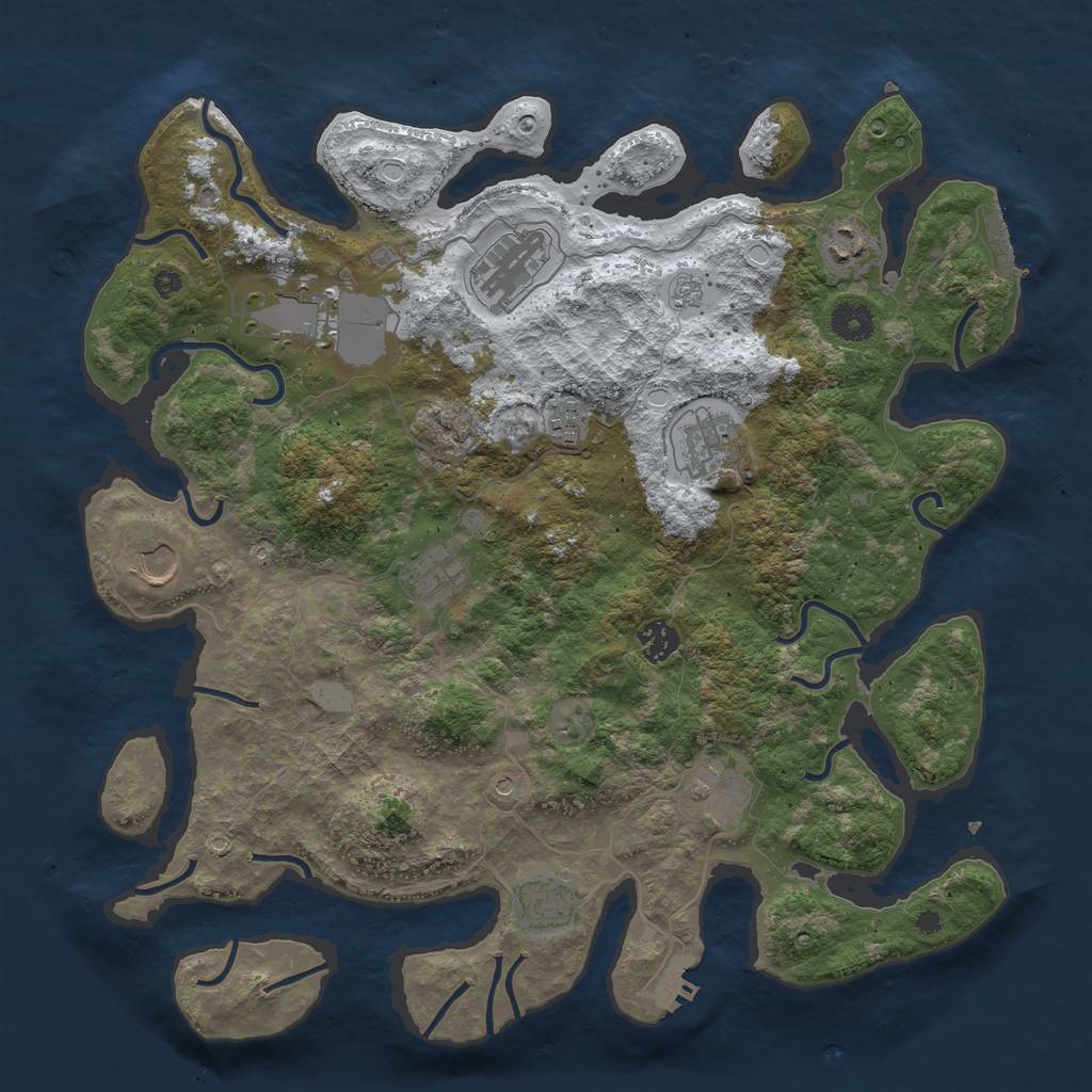 Rust Map: Procedural Map, Size: 3950, Seed: 309847867, 19 Monuments