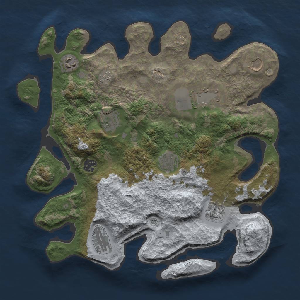 Rust Map: Barren, Size: 3500, Seed: 1228442268, 12 Monuments