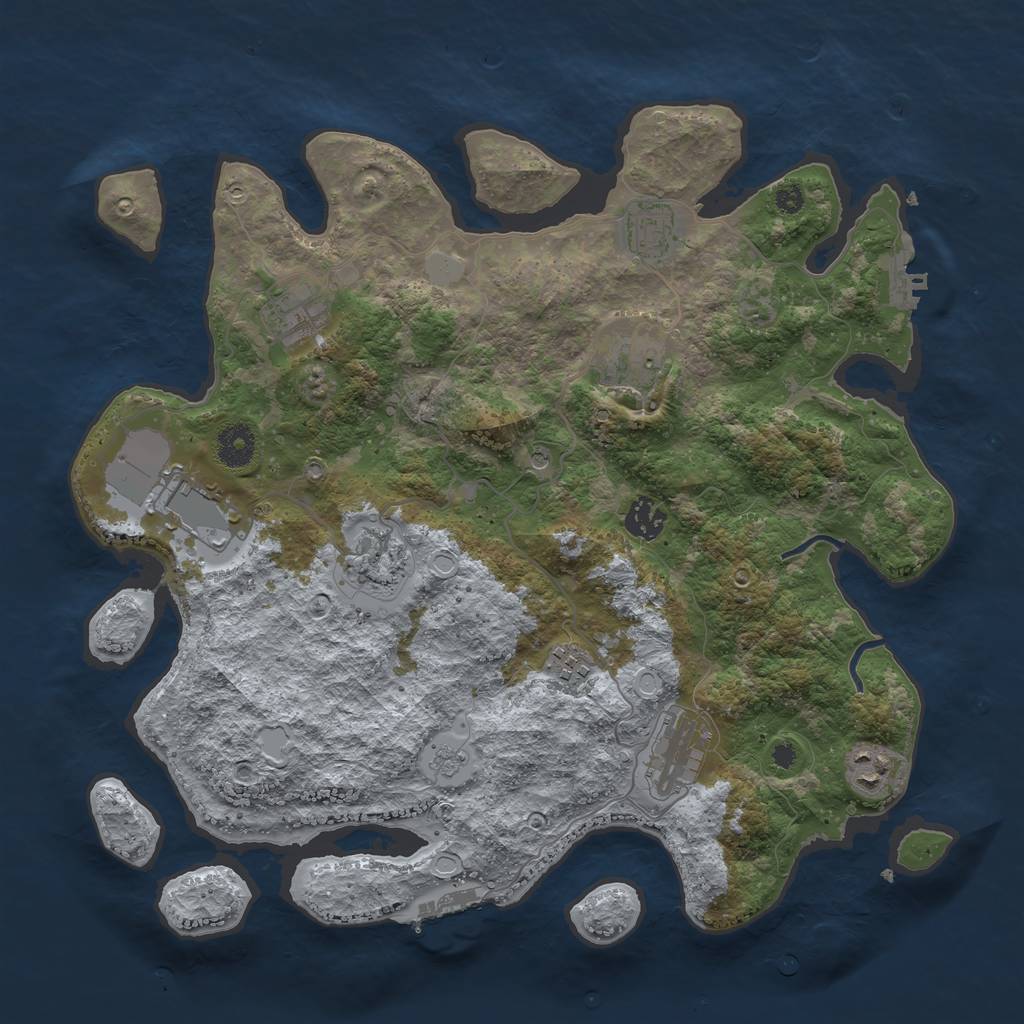 Rust Map: Procedural Map, Size: 3750, Seed: 390428, 18 Monuments