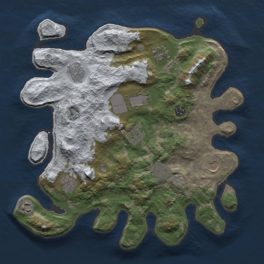 Rust Map: Barren, Size: 3500, Seed: 1965694100, 13 Monuments
