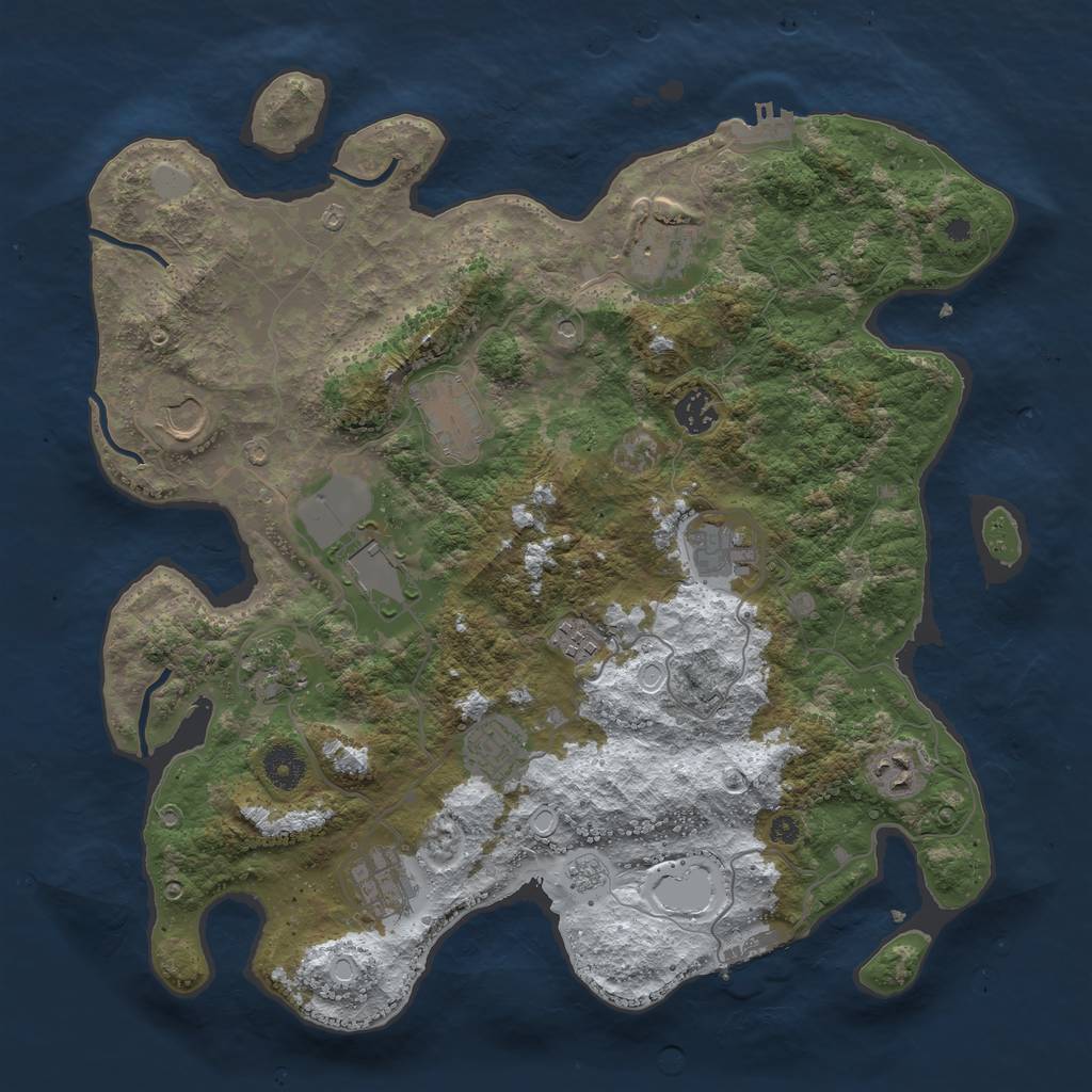 Rust Map: Procedural Map, Size: 3850, Seed: 1040453498, 20 Monuments