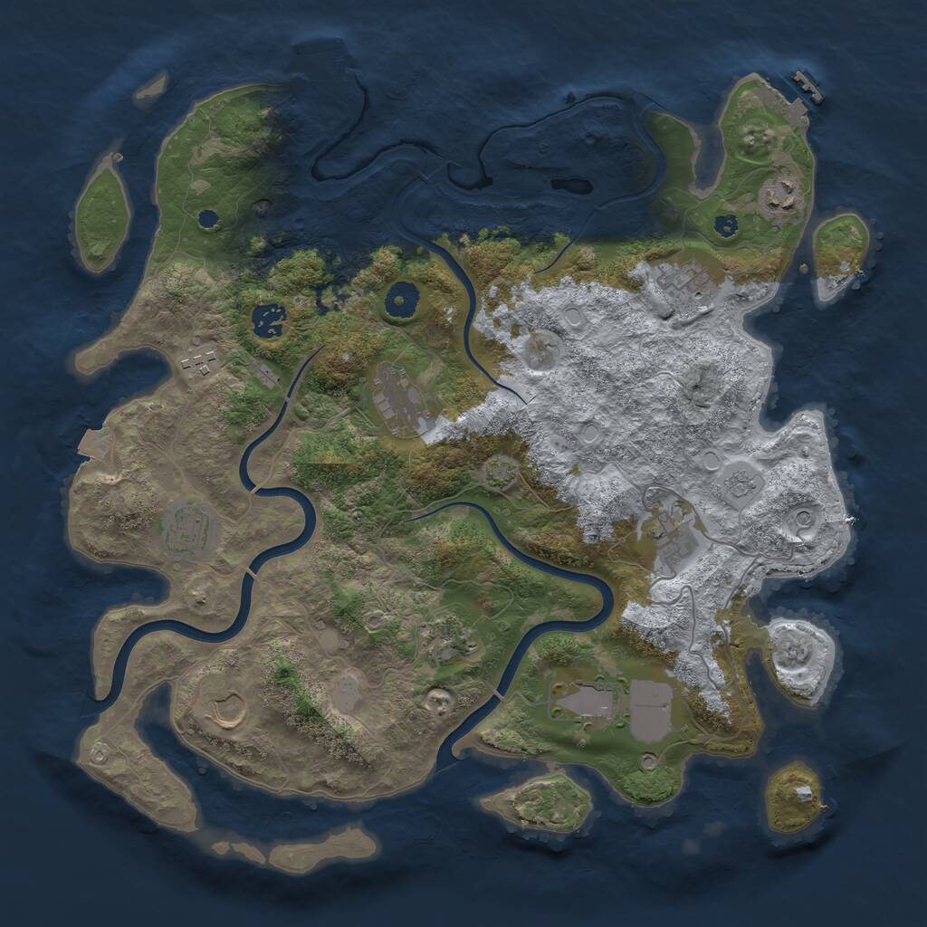 Rust Map: Procedural Map, Size: 3950, Seed: 2001784910, 16 Monuments
