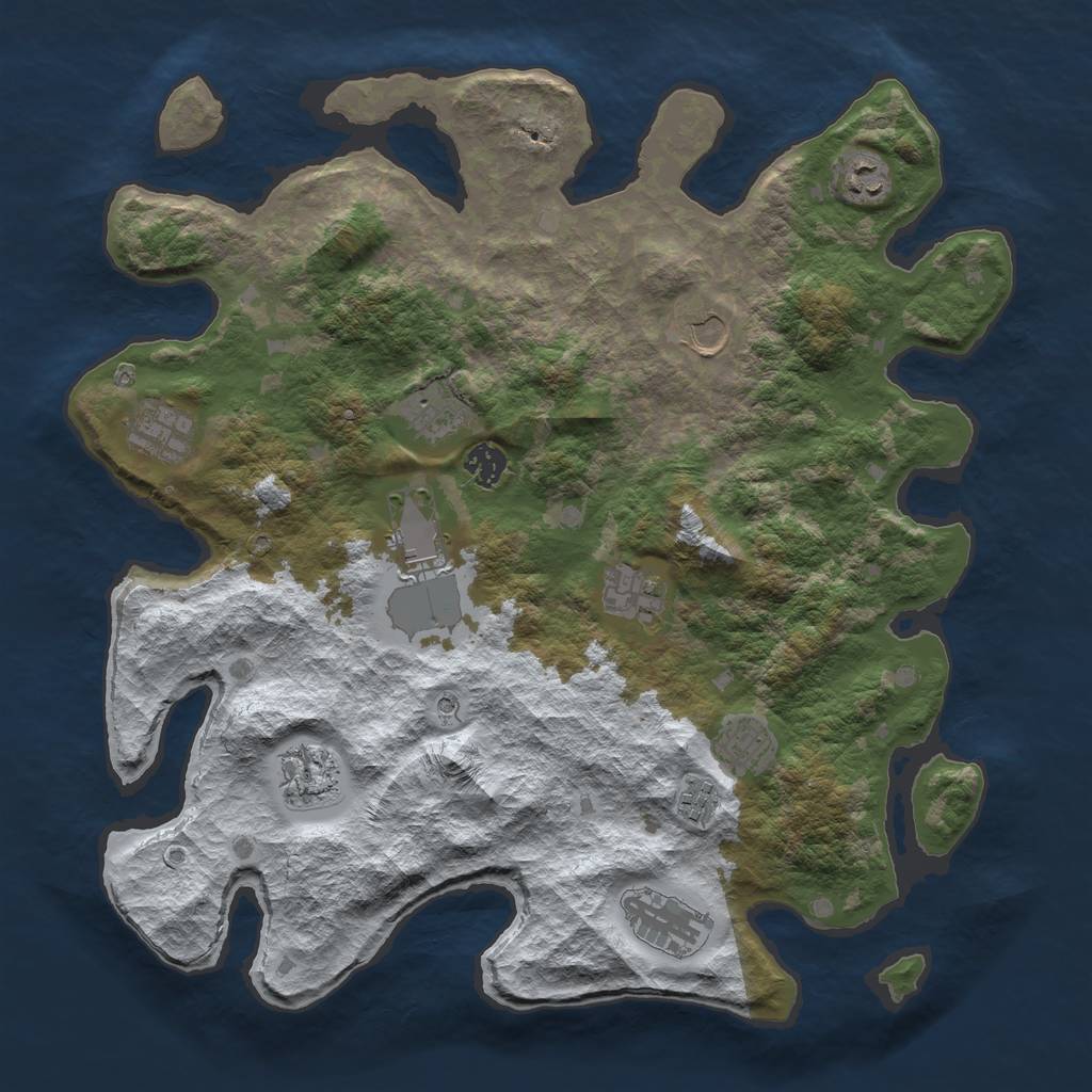 Rust Map: Barren, Size: 4000, Seed: 33, 14 Monuments