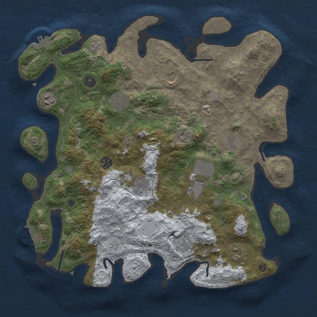 Rust Map: Procedural Map, Size: 4000, Seed: 555555, 19 Monuments