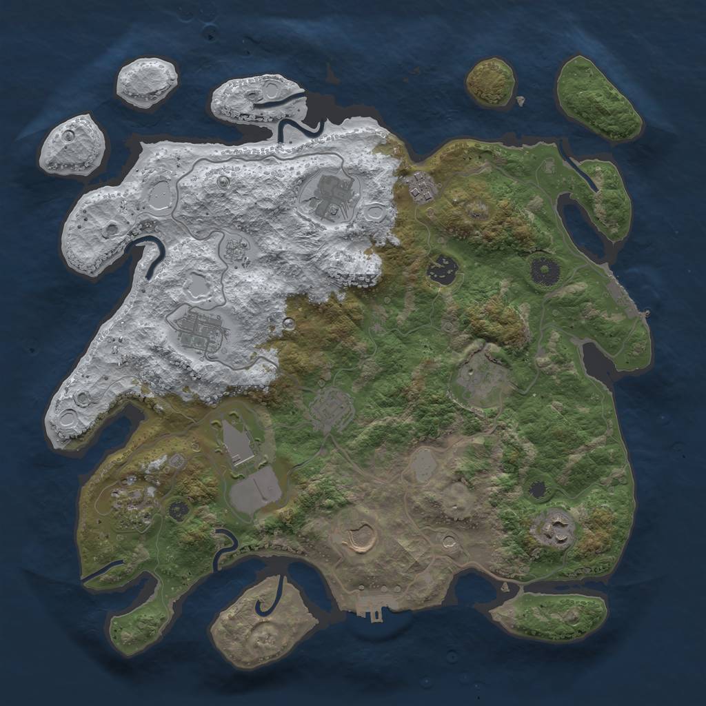 Rust Map: Procedural Map, Size: 3650, Seed: 977743210, 19 Monuments