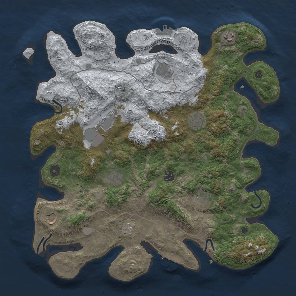 Rust Map: Procedural Map, Size: 4000, Seed: 100830, 18 Monuments