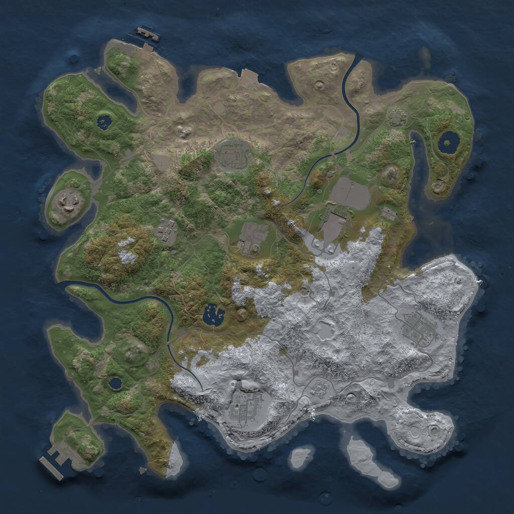 Rust Map: Procedural Map, Size: 3500, Seed: 458928409, 14 Monuments