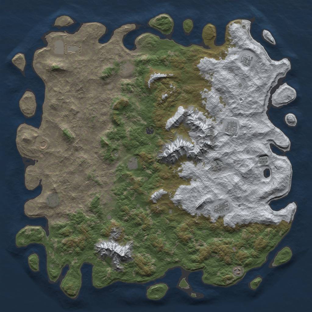 Rust Map: Barren, Size: 6000, Seed: 9279, 14 Monuments