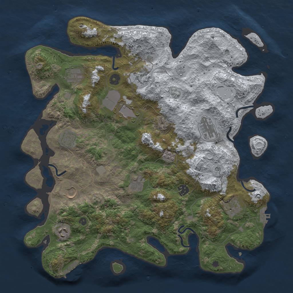 Rust Map: Procedural Map, Size: 3950, Seed: 543627474, 20 Monuments