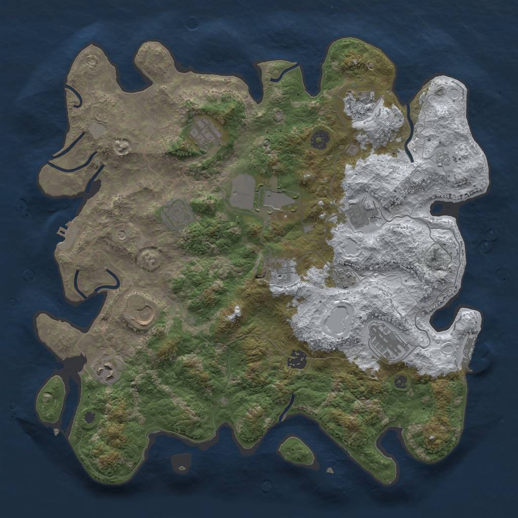 Rust Map: Procedural Map, Size: 3950, Seed: 840955211, 20 Monuments