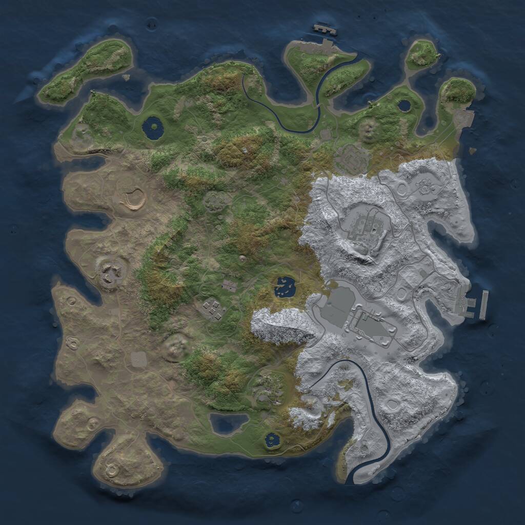 Rust Map: Procedural Map, Size: 3600, Seed: 1077404278, 13 Monuments