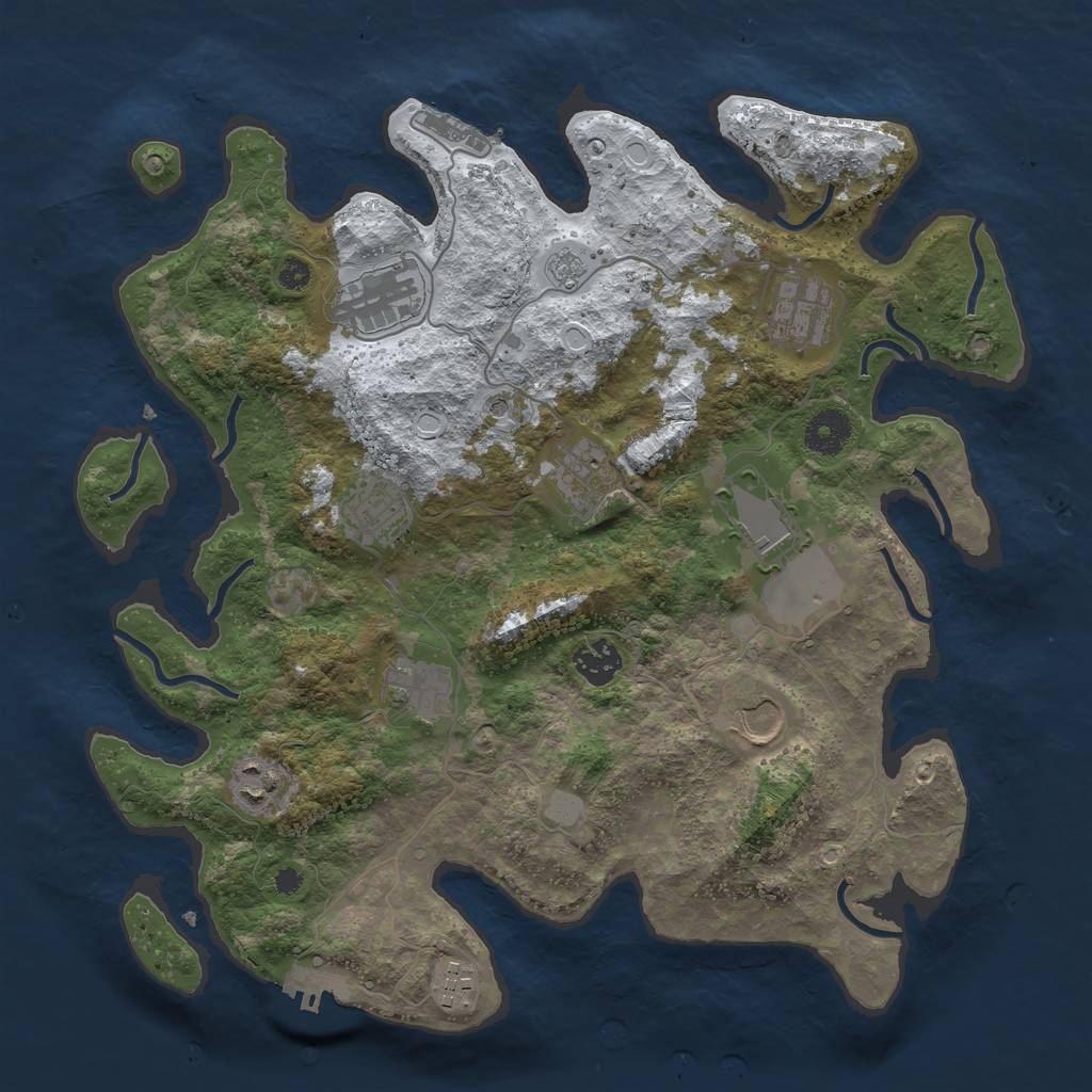 Rust Map: Procedural Map, Size: 3600, Seed: 1346146017, 19 Monuments