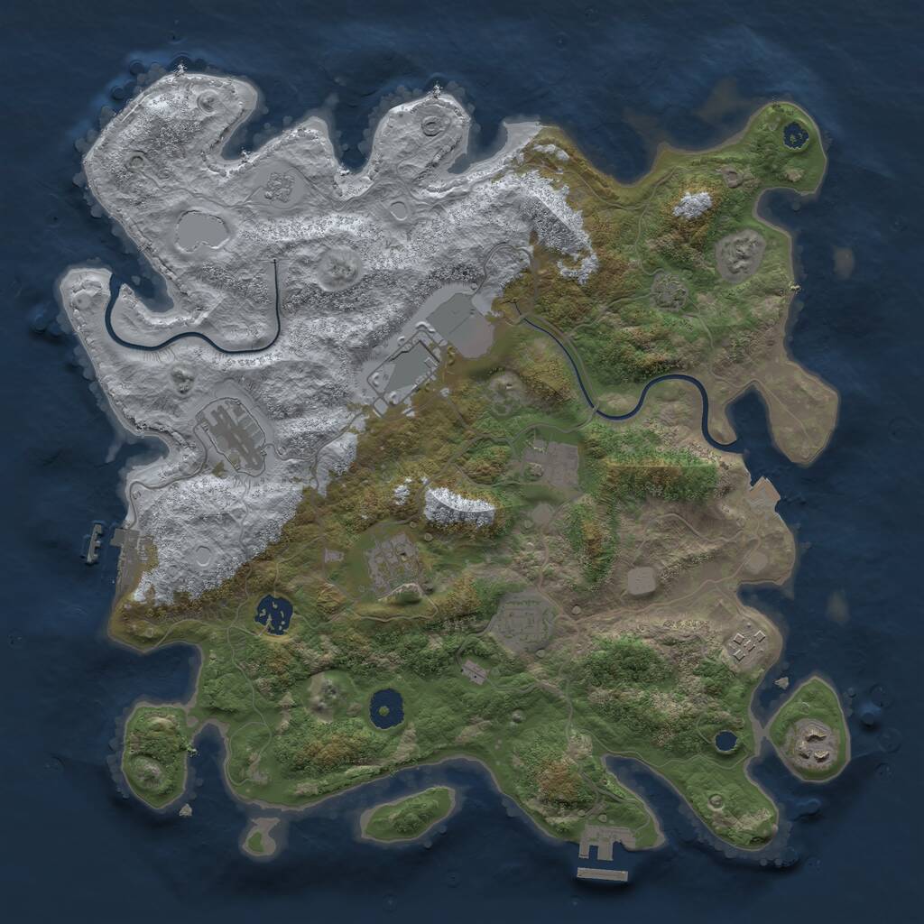 Rust Map: Procedural Map, Size: 3700, Seed: 1733056535, 13 Monuments