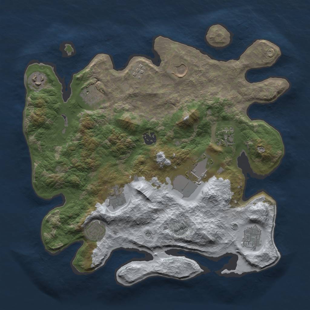 Rust Map: Barren, Size: 3500, Seed: 14906, 13 Monuments