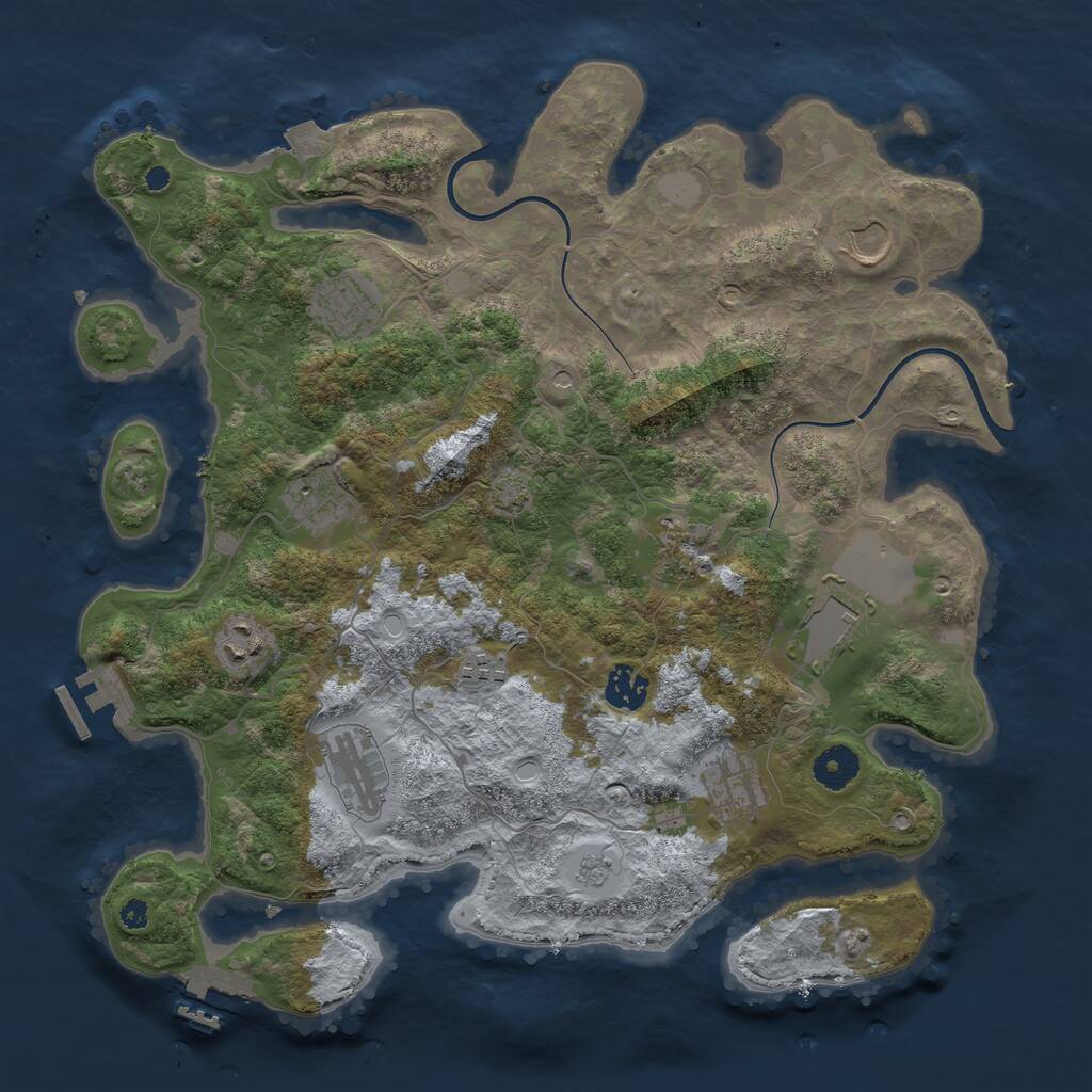 Rust Map: Procedural Map, Size: 3750, Seed: 332221869, 16 Monuments