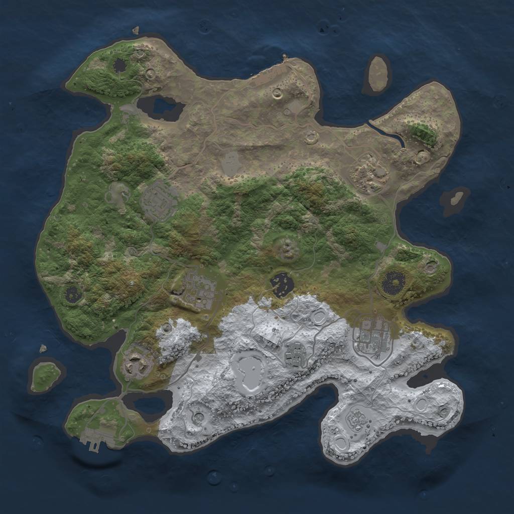 Rust Map: Procedural Map, Size: 3250, Seed: 869556, 16 Monuments