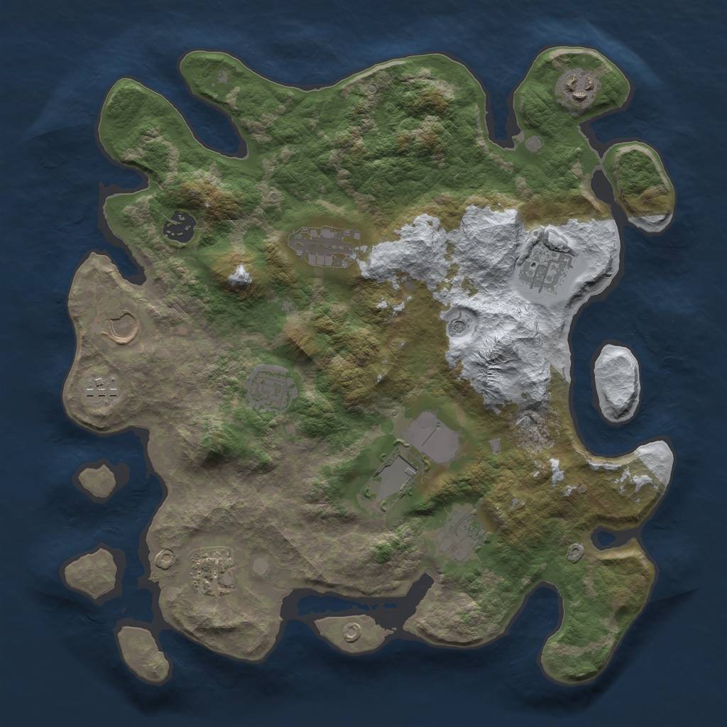Rust Map: Barren, Size: 3500, Seed: 680098306, 13 Monuments