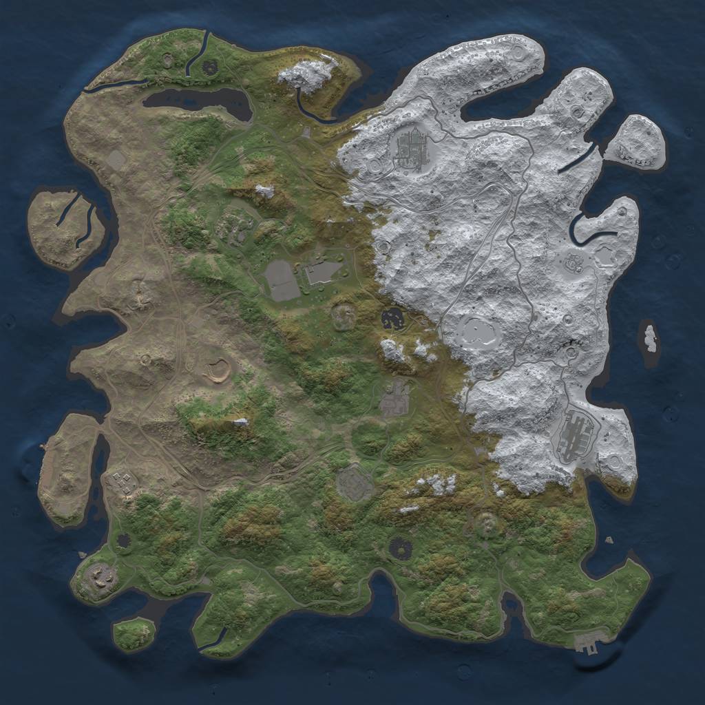 Rust Map: Procedural Map, Size: 4500, Seed: 345043, 19 Monuments