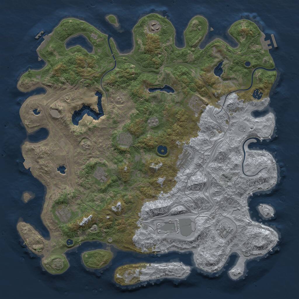 Rust Map: Procedural Map, Size: 4500, Seed: 3679054, 16 Monuments