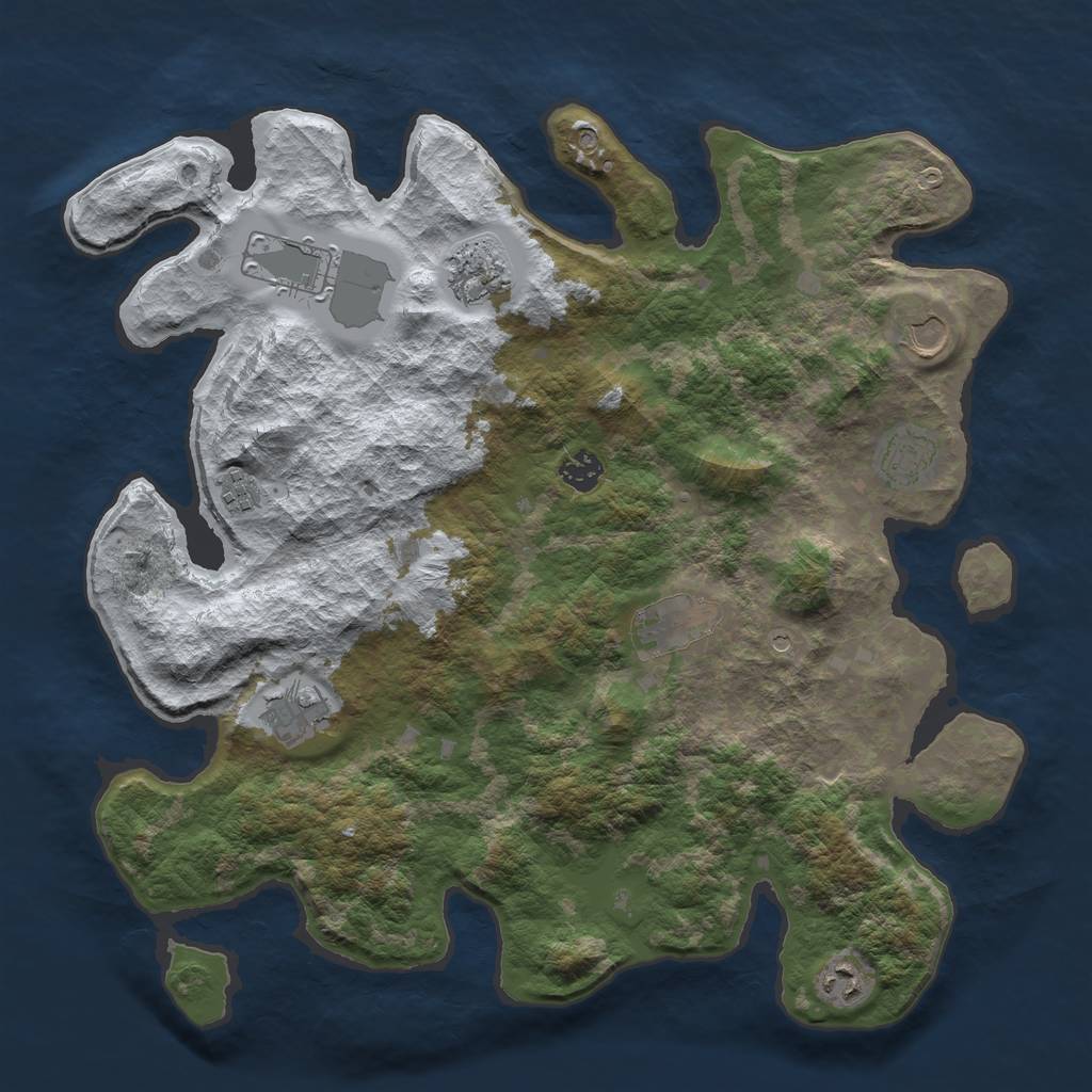 Rust Map: Barren, Size: 4000, Seed: 870728873, 12 Monuments