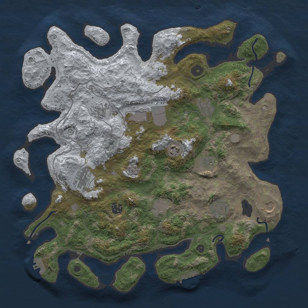 Rust Map: Procedural Map, Size: 4050, Seed: 1690863108, 20 Monuments