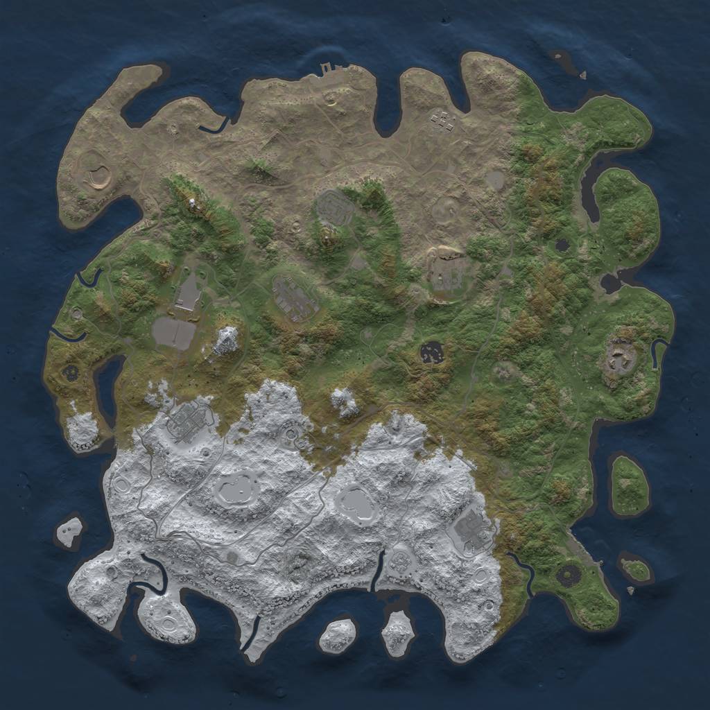 Rust Map: Procedural Map, Size: 4500, Seed: 2142366072, 19 Monuments