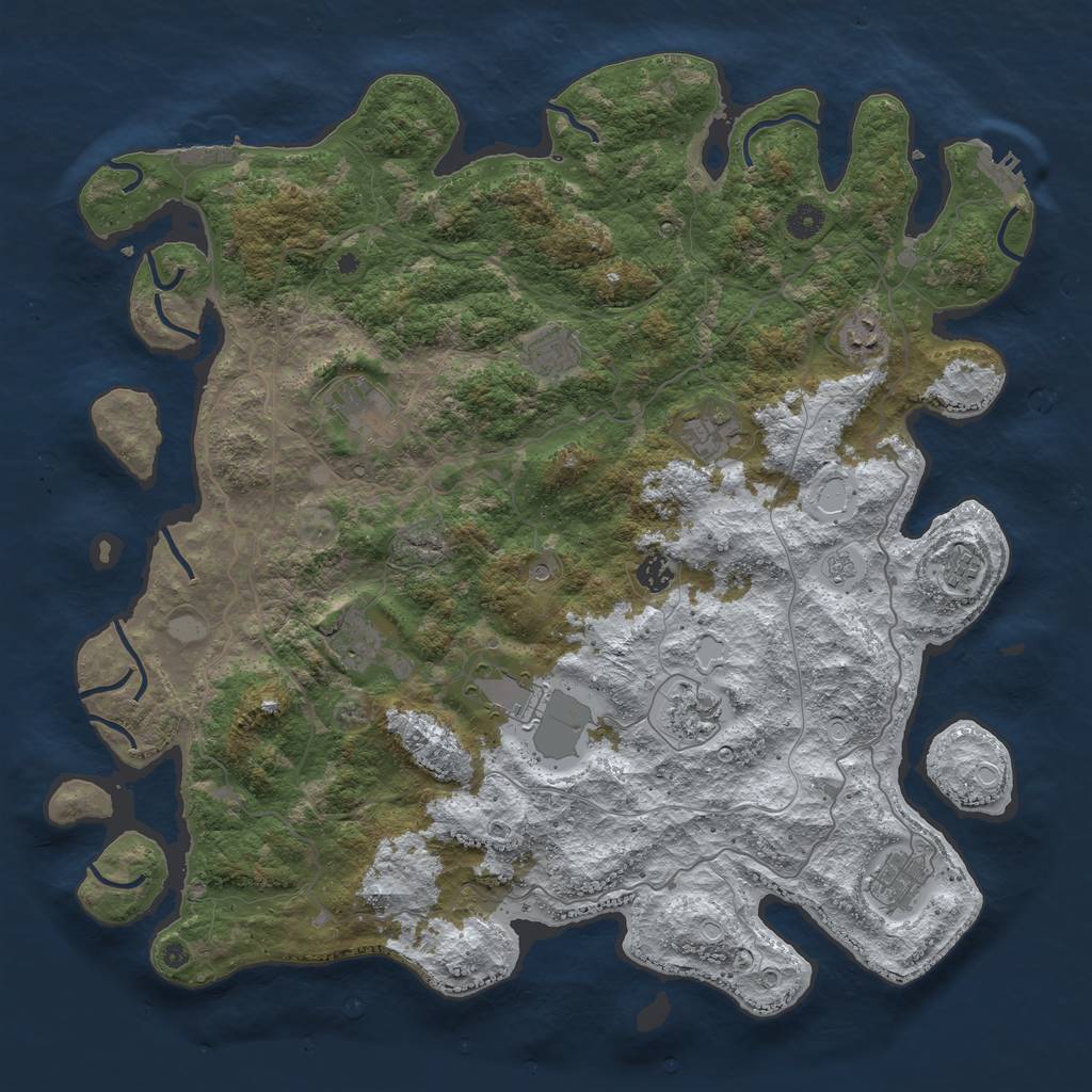 Rust Map: Procedural Map, Size: 4500, Seed: 4050231, 19 Monuments