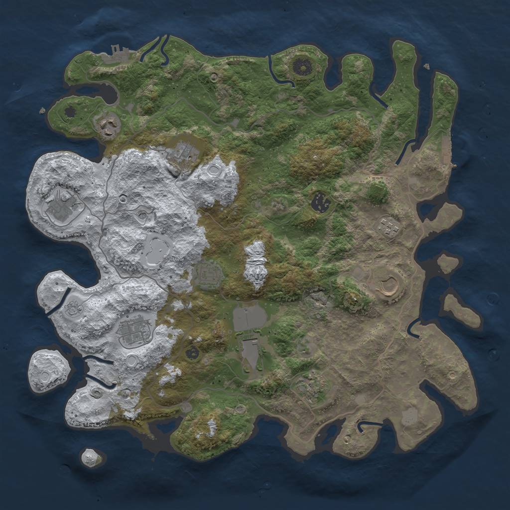 Rust Map: Procedural Map, Size: 4000, Seed: 214647457, 19 Monuments