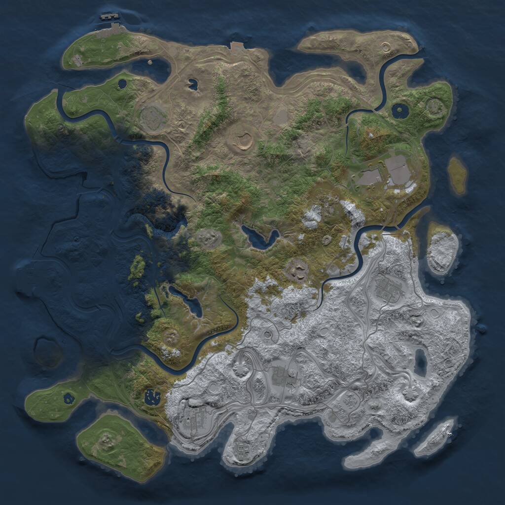 Rust Map: Procedural Map, Size: 4500, Seed: 3821691, 16 Monuments