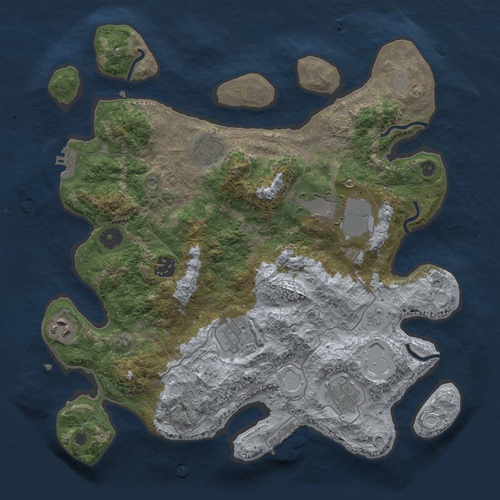 Rust Map: Procedural Map, Size: 3500, Seed: 1030422143, 14 Monuments