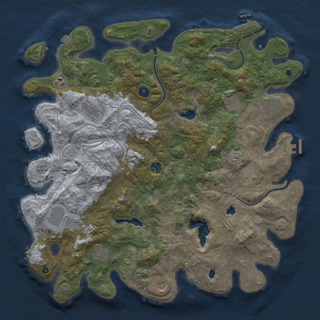 Rust Map: Procedural Map, Size: 4500, Seed: 1297223, 16 Monuments